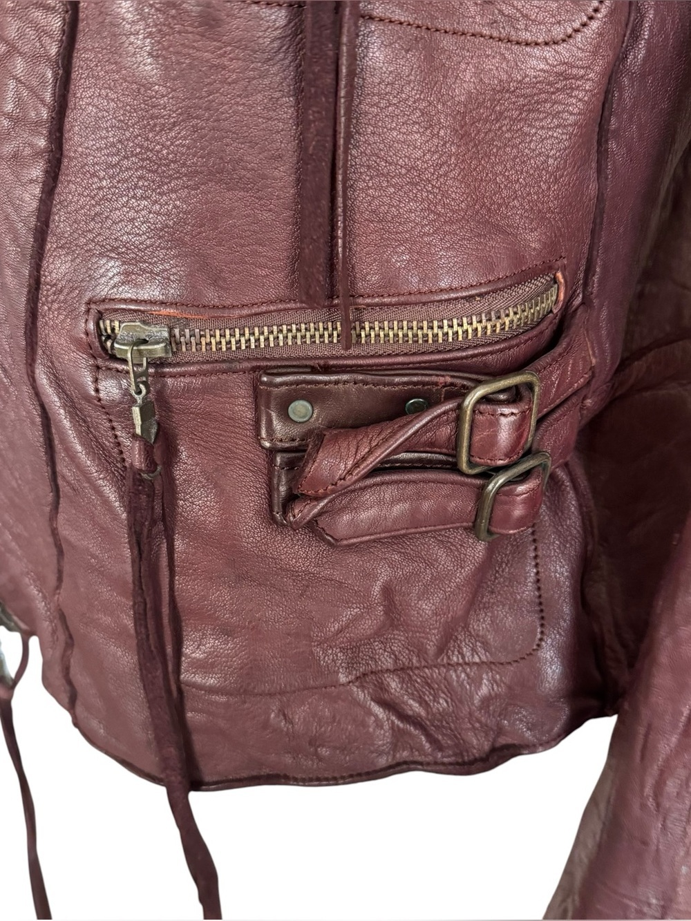 Vintage y2k Christian Peau Burgundy Goat Leather Moto Jacket sz 38 - Picture 11 of 16